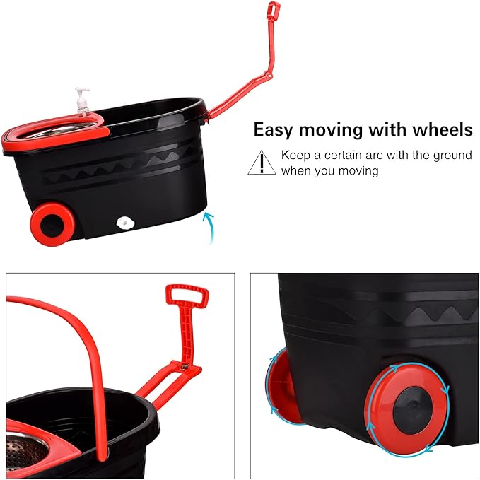 Spin Mop and Bucket with Wringer Set on Wheels, 360° Spinning Mop Bucket System with 3 Microfiber Mop Replacement Heads and 61" Stainless Steel Adjustable Handle for Floor Cleaning (25QT)