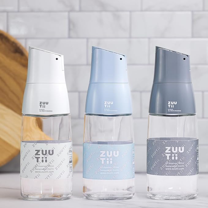 Zuutii Olive Oil Dispenser Bottle - Drip Free Spout Glass Container for Kitchen, Cooking, Vinegar, Soy Sauce - Light Blue