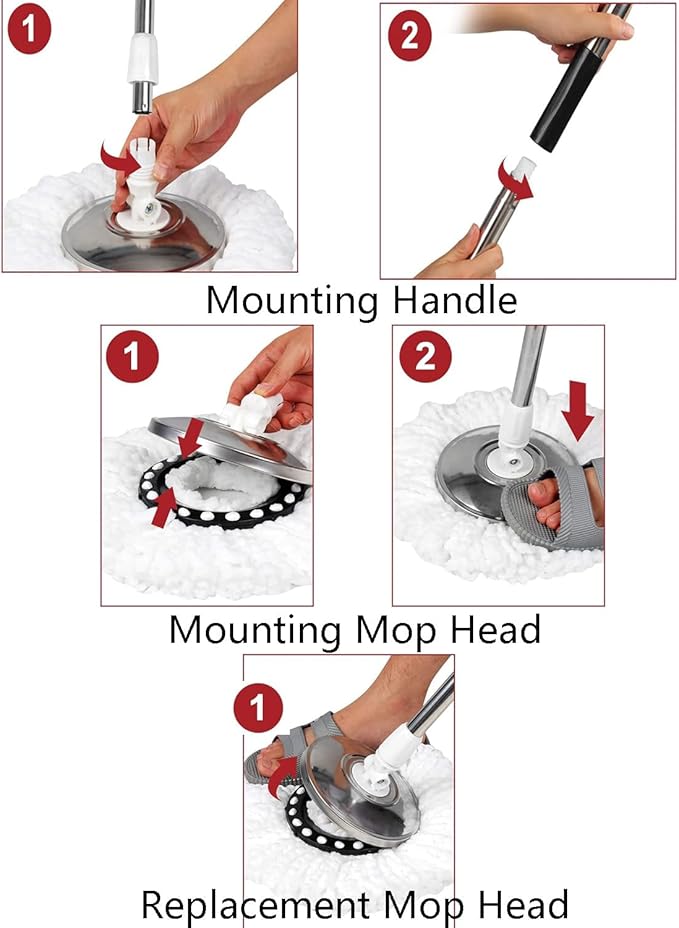 Mop Bucket with Wringer On Wheels,360°Spin Mop and Bucket,with Stainless Steel Handle and 3 Microfiber Mop Replacement Heads(25QT)