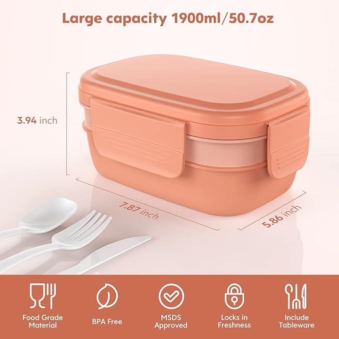 HOMETALL Bento Box Adult Lunch Box,3 Stackable Bento Lunch Containers for Adults/Kids, Modern Minimalist Design Bento Box with Utensil Set
