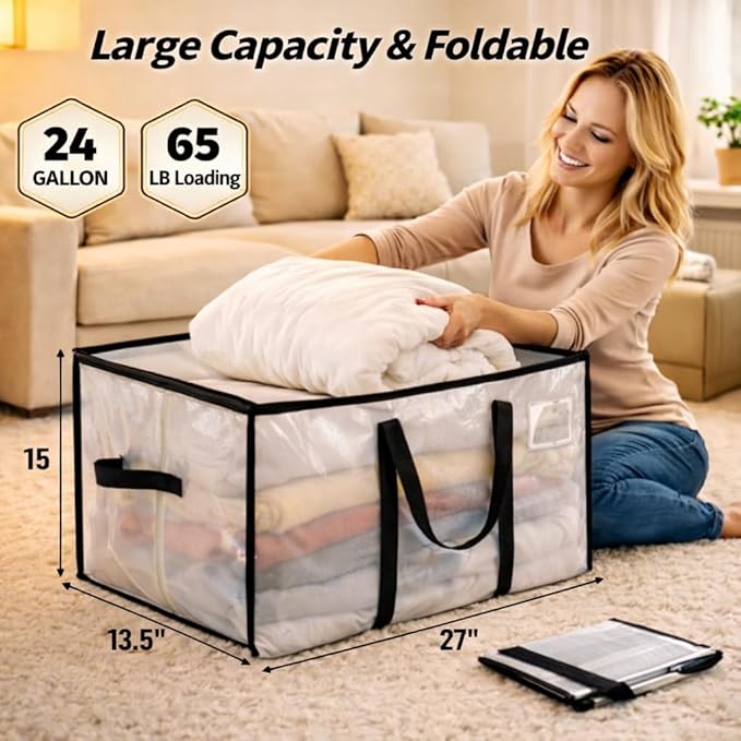 2-Pack Comforter Storage Bags with Zipper and Handles (90L)