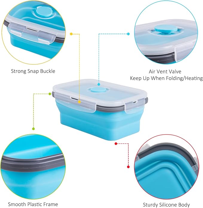 Collapsible Food Storage Containers with Airtight Lid, 16.9 oz, Small Kitchen Stacking Silicone Collapsible Meal Prep Container Set for Leftover