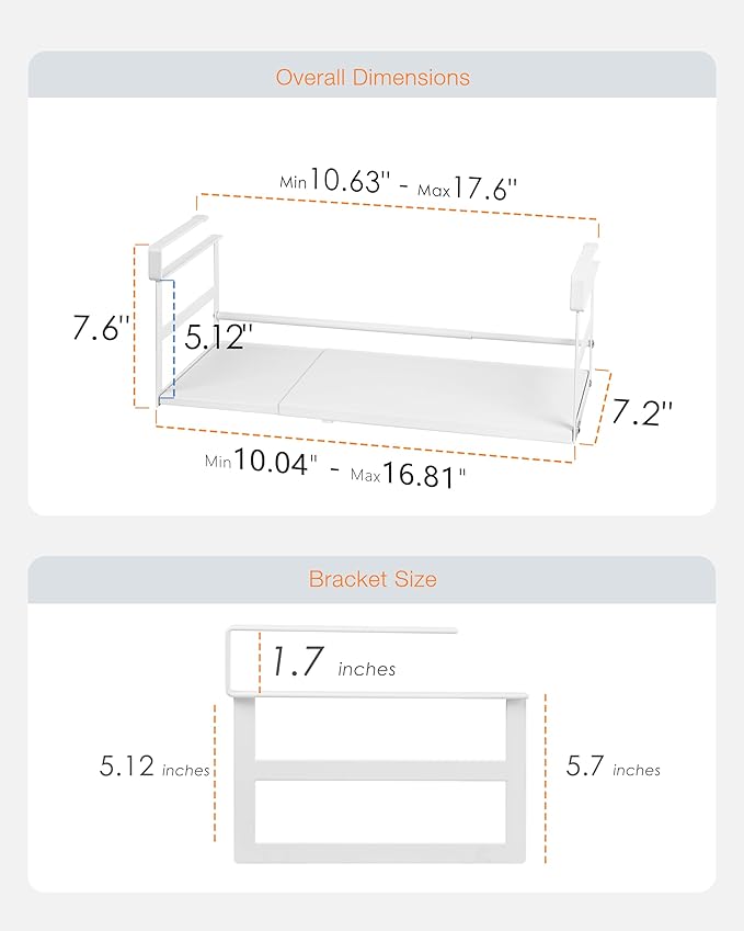 Under Shelf Storage Basket, 2 Pack Heavy-Duty Hanging Baskets Under Cabinet Shelf Organizer, Expandable Add-on Space Saver Kitchen, Pantry, Laundry Room, Slide-in White Shallow Depth