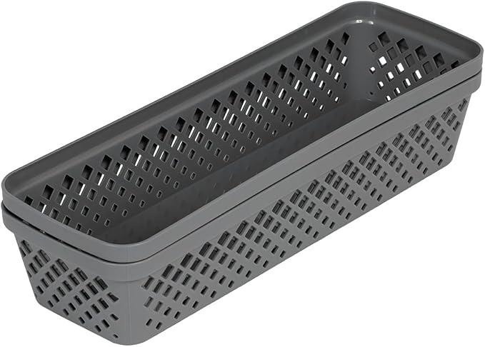 Glad Plastic Storage Basket Set - Multipurpose Drawer Trays, Kitchen Pantry Containers, and Bathroom Bins - 6 Pack Narrow Organizers, Grey