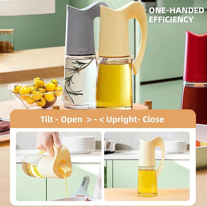 Ankou Oil Dispenser for Kitchen, Glass Olive Bottle, 20oz/580ml Oil Dispenser Spray Bottle with Auto Flip Cap & 10oz/300ml, Leakproof Bottles for Cooking, Kitchen, Salad, BBQ
