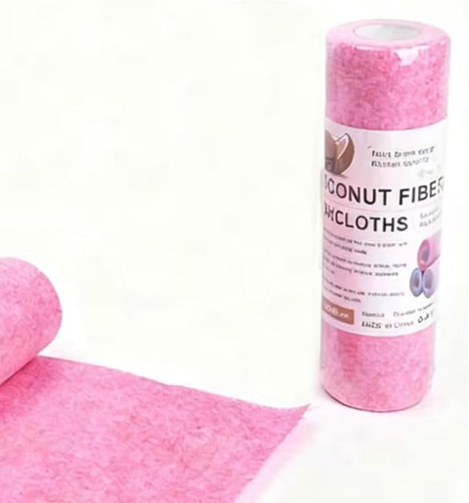 Coconut Fiber Dishcloth Roll – Eco-Friendly Reusable Cleaning Cloths, 20 Sheets (25×25 cm), Highly Absorbent & Quick-Dry Kitchen Towels with Easy-Tear Point-Break Design (1, Pink)
