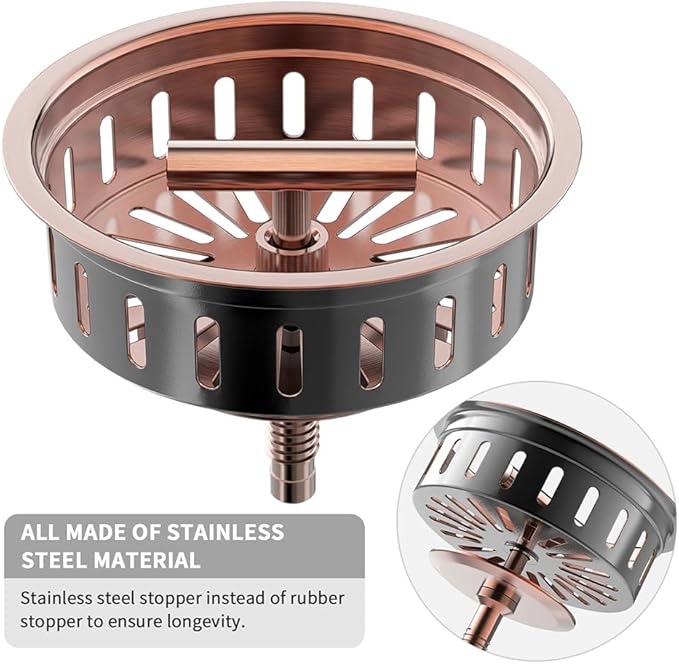 KONE 3.5" Copper Sink Drain - Stainless Steel Strainer