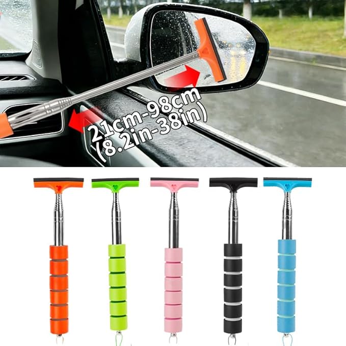 5 PCS Side Mirror Squeegee, Car Mirror Squeegee, Retractable Car Rearview Mirror Wiper, Portable Car Cleaning Tool for Rainy Foggy Weather (Black/Pink/Green/Orange/Blue)