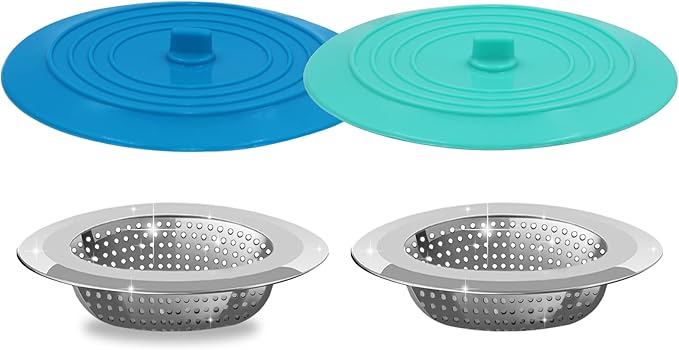 V-TOP Kitchen Drain Strainer Stopper 4 Pack, Universal 6 Inch Silicone Plug Anti-Clogging Stopper Cover