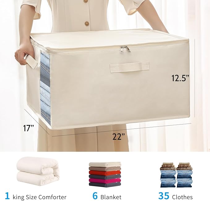 2 Pack Large Canvas Comforter Storage Bags Closet Organizer for Clothes Sweater