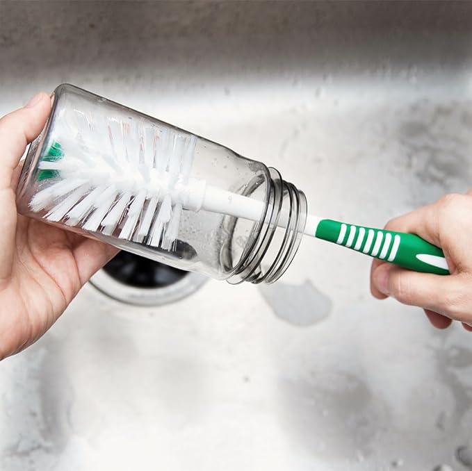 Libman Bottle & Dish Brush Kit | Cleaning Brushes for Kitchen Use | Straw Brush | Scrub Brushes for Dishes | Big Job Kitchen Brush | Palm Scrub Brush | 3 Different Brushes & Straw Cleaner Included