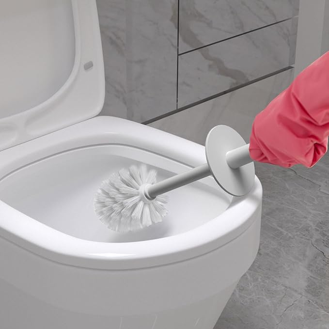 Topsky 2 Pack Compact Toilet Brush & Holder Set, Plastic Round Barrel Loo Brush with 2 Replacement Toilet Brush Head, Durable for Bathroom Toilet, Gray