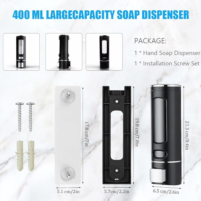 Single Wall Mounted Hand Soap Dispenser, 13.5oz/400ml Black Shower Pump, Clear Refillable Liquid Lotion Soap Dispenser, Gel Container Shower Pump Dispenser and Organizer for Bathroom Kitchen