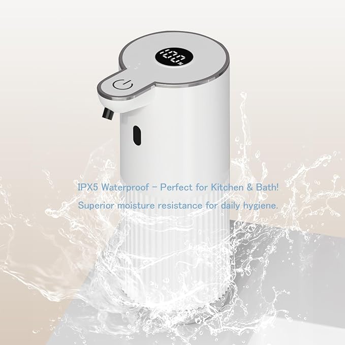 Automatic Liquid Soap Dispenser, Touchless Hands-Free, Crisp White - USB-C Rechargeable with LED Display (Battery Included), 7000 Uses, 6 Dispensing Settings, for Kitchen Bathroom, Mountable