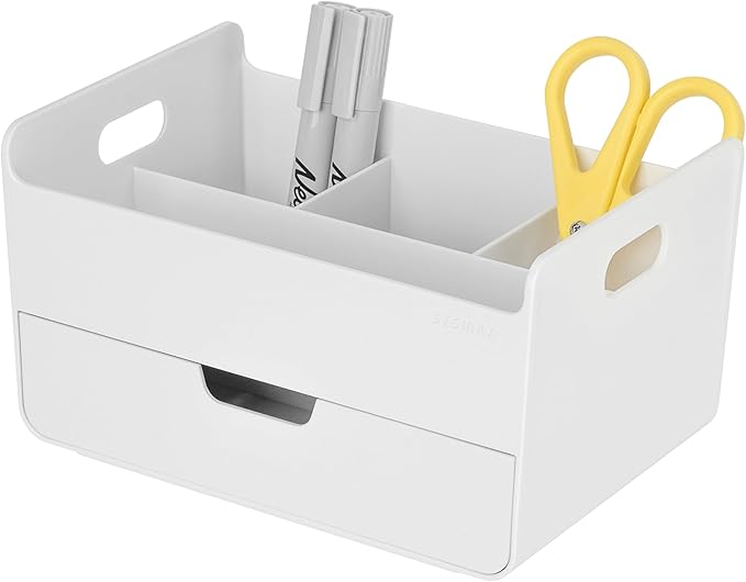 BLUE GINKGO Portable Desk Organizer, Compact 3 Compartment, Made in Korea, White