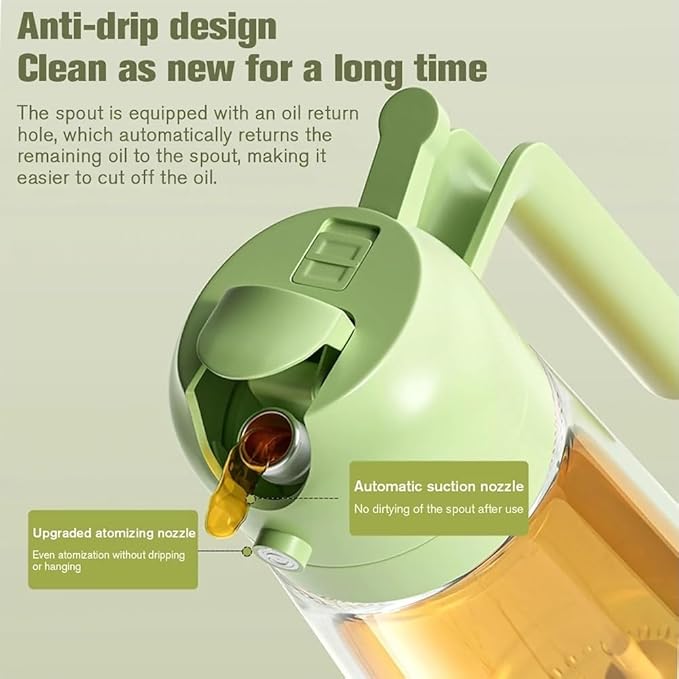 Kitchen 2 In 1 Oil Dispenser, 16oz Olive Oil Dispenser Bottle for Kitchen - 2 in 1 Oil Dispenser and Oil Sprayer for Cooking, Air Fryer, Salad, BPA-Free 470ml Olive Oil Sprayer (Black + Gray)