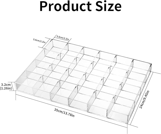 Large Clear Jewelry Organizer Display Tray, Storage Case for Rings, 24 Grids