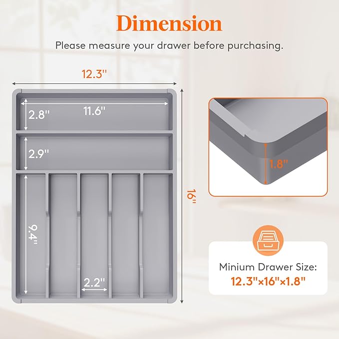 Lifewit Silverware Drawer Organizer Tray, Plastic Cutlery Storage for Kitchen, Flatware and Utensil Holder Divider for Spoons Forks Knives Tableware