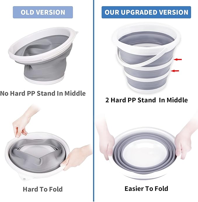 2 Pack Collapsible Buckets 10L 2.6 Gallon Cleaning Bucket Mop Bucket Folding Foldable Portable Small Plastic Water Supplies for Outdoor Garden Camping Fishing Car Wash Space Saving