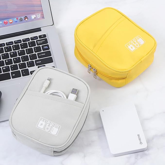 E-Tree Storage Pouch for Small Electronics and Accessories,Tech Bag,Electronic Organizer Case Compatible with MacBook Laptop Charger,Mouse,Cables,Hub,Power Bank,Earphone,Toiletries Cosmetics (Yellow)