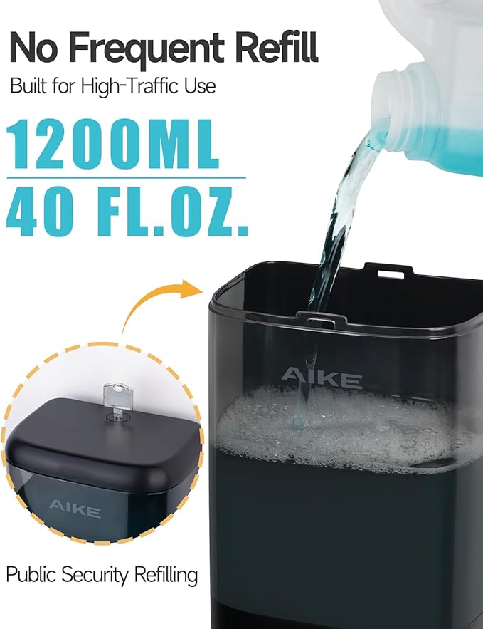 AIKE Wall Mount Foaming Soap Dispenser for Commercial Bathrooms,40 oz Large Capacity AK1007F,Black