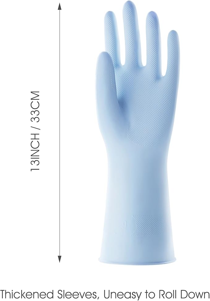COOLJOB 2 Pairs Thickened Rubber Gloves with Cotton Lining & Non-slip Grip, Colorful Household Long Lasting Dishwashing Gloves for Kitchen & Bathroom Cleaning, Orange & Blue, Large