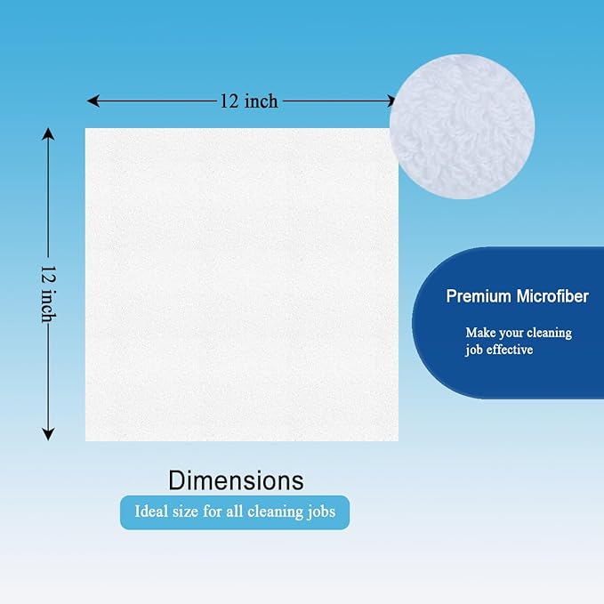 White Microfiber Cleaning Cloth 6Pack Cleaning Rags Absorbant Lint Free Cloth for House, Kitchen, Car, Glass, Stainless Steel, Window
