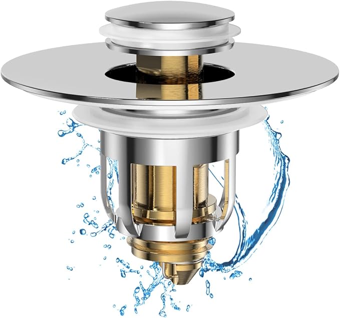 Universal 2 in 1 Bathroom Sink Stopper, Pop Up Bathroom Sink Drain Strainer with Anti-Clogging Filter Basket