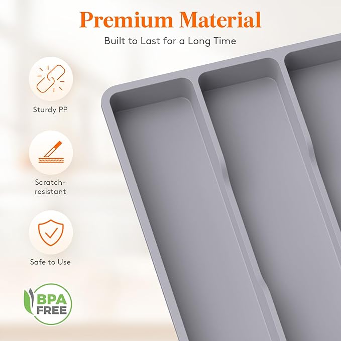 Lifewit Utensil Organizer for Kitchen Drawer, Expandable Cooking Silverware Tray, Adjustable Cutlery Flatware Holder