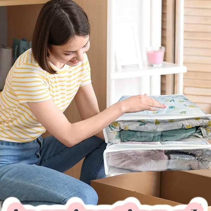 20Pcs Large Clear Vinyl Zippered Storage Bags with Handle - 16 * 12 * 4Inch Blankets Clothes Bed Sheet Storage Bags with Zipper for Closet Sweater Small Quilt Pillow