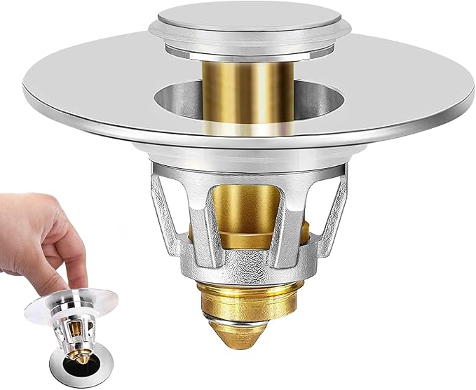 Universal Bathroom Sink Stopper - Upgraded Pop up Drain Strainer with Hair Catcher, Fits 1.1-1.5 Inch U.S. Standard Drain Holes - Anti-Clogging Filter