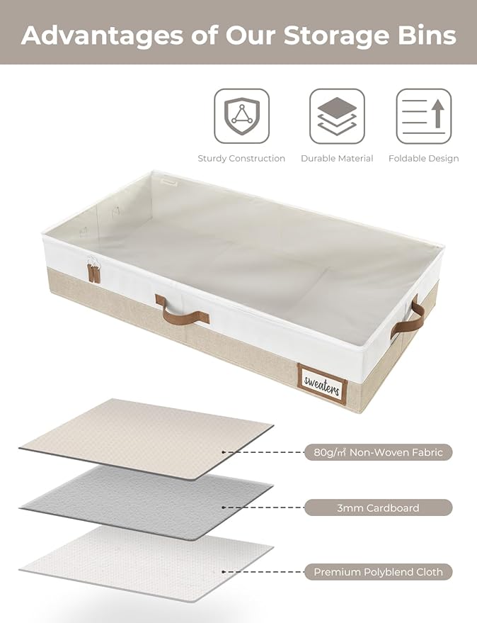 StorageWorks Large Under Bed Storage Containers with Handles and Label Holder, 2 Pack Ultra-thick Fabric Underbed Bins, Closet Organizer for Clothes