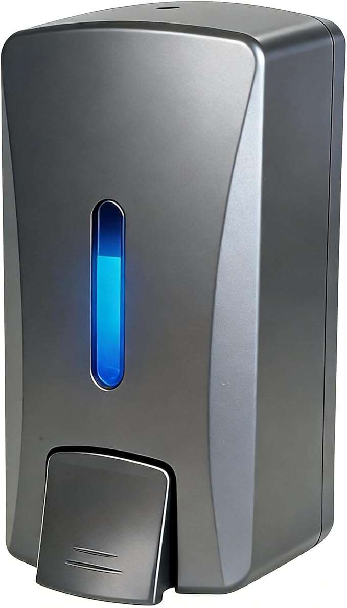 Hand Soap Dispenser 33.8oz Wall Mount, Commercial Grade No Drip Gray Soap Dispenser for Kitchen, Bathroom,Liquid Soap,Hand Sanitizer, Drill or Adhesive Mount, with Visible Window