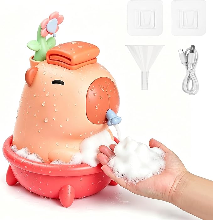 Pink Capybara Soap Dispenser - Kids Automatic Foam Hand Soap Dispenser Touchless,Wall Mount Waterproof USB Rechargeable, 9.5oz for Bathroom, Office, Hotel, Hospital, Preschool Children