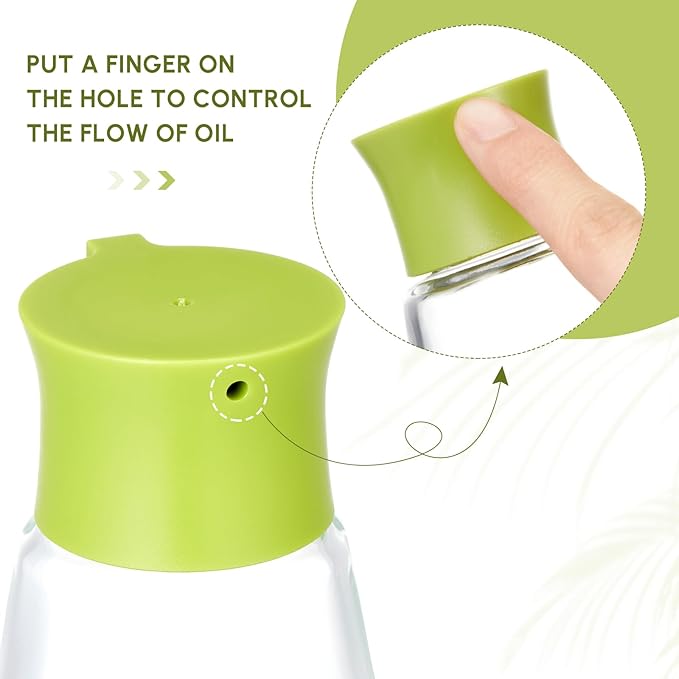 2 Pcs 9.6 OZ Soy Sauce Dispenser Large Glass Cruet Dispenser for Olive Oil Vinegar Soy Sauce Containers Oil and Vinegar Bottle Set for Kitchen Cooking Barbecue(Green)