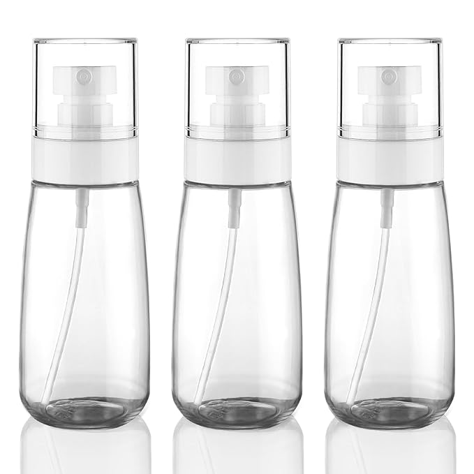 Cosywell Fine Mist Spray Bottle TSA Approved 3.4oz 100ml 3 Pack Empty Cosmetic Refillable Travel Containers Plastic Spray Bottle for Perfume Essential Oils Toners Rose Water Cosmetics (3Clear)