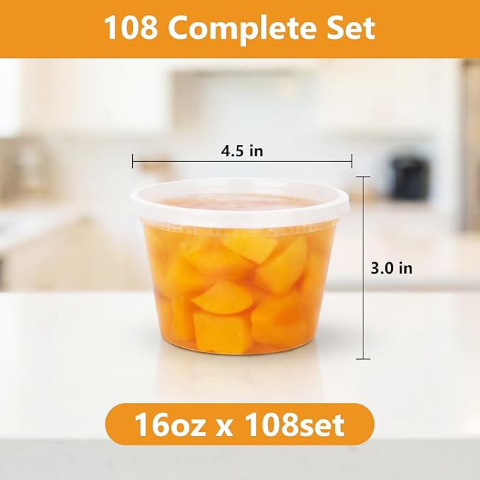 NESCCI 108 Sets (216-Piece) Deli Containers with Lids,16oz X 108 Set Each