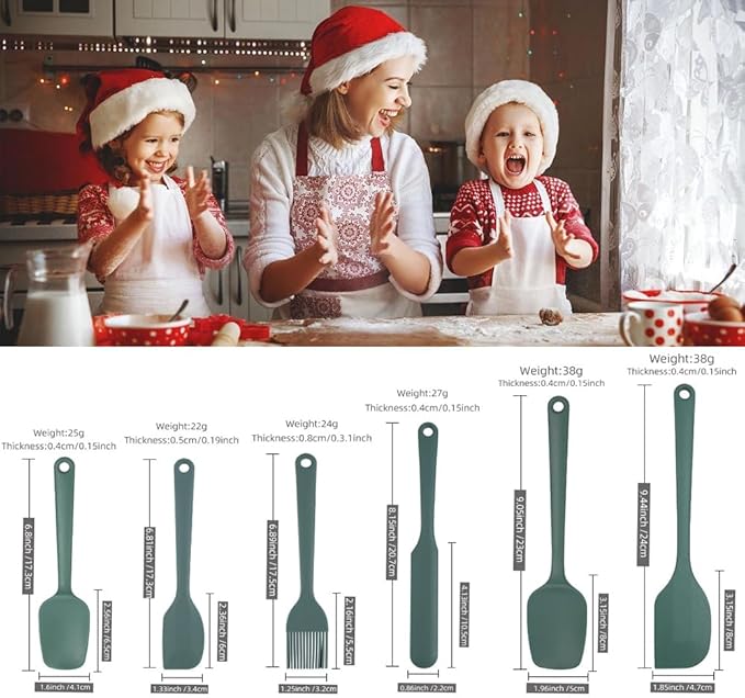 Silicone Spatula Set of 5-600°F Heat Resistant Kitchen Scraper Spatulas, Strong Steel Core and One-Pieces Seamless Design, Great for Cooking Mixing & Baking - BPA Free & Dishwasher Safe (green)