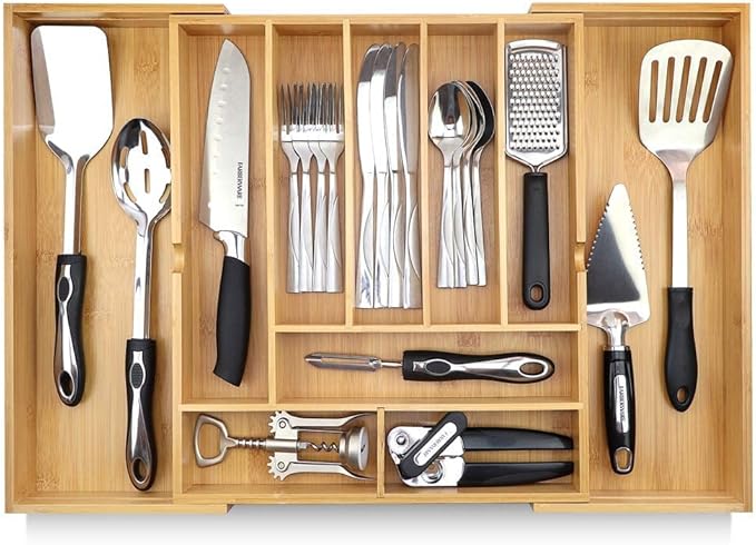 Pristine Bamboo Silverware Organizer, Silverware Tray for Drawer