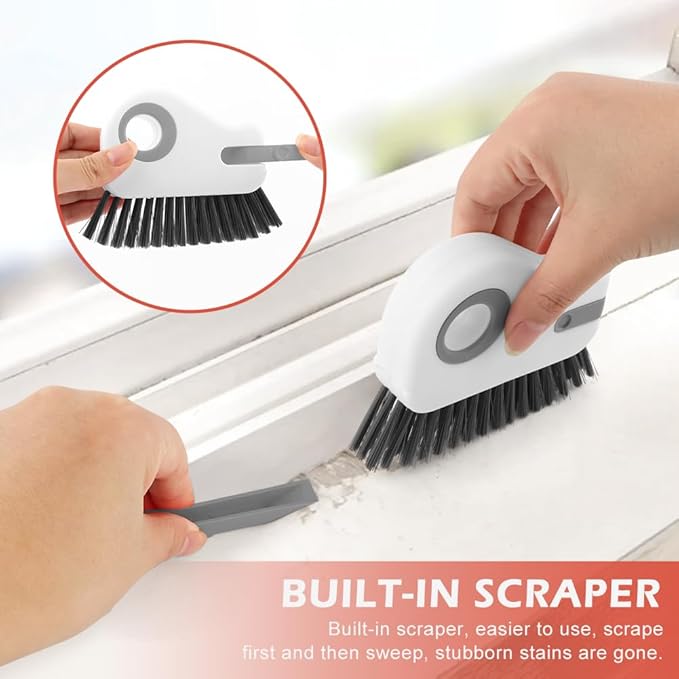 2Pcs 2 in 1 Groove Cleaning Brush, Window Track Cleaning Tools with Hidden Scraper, Multifunctional Hard Bristle Grip Brush for Sliding Door Track