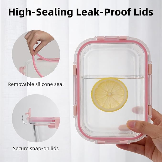 Konokyo Rectangular Glass Food Storage Containers with Lids, 24 Pack Airtight Leakproof Meal Prep Containers, BPA-Free