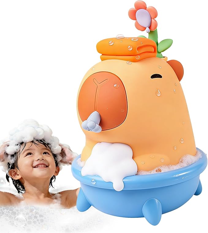 QANYI Capybara Silicone Touchless Soap Dispenser - Automatic Bubble Foam Machine for Kids, IPX7 Waterproof & Rechargeable, Fun Bath Toy to Encourage Child Hygiene from Hand Washing to Bath Time(Blue)