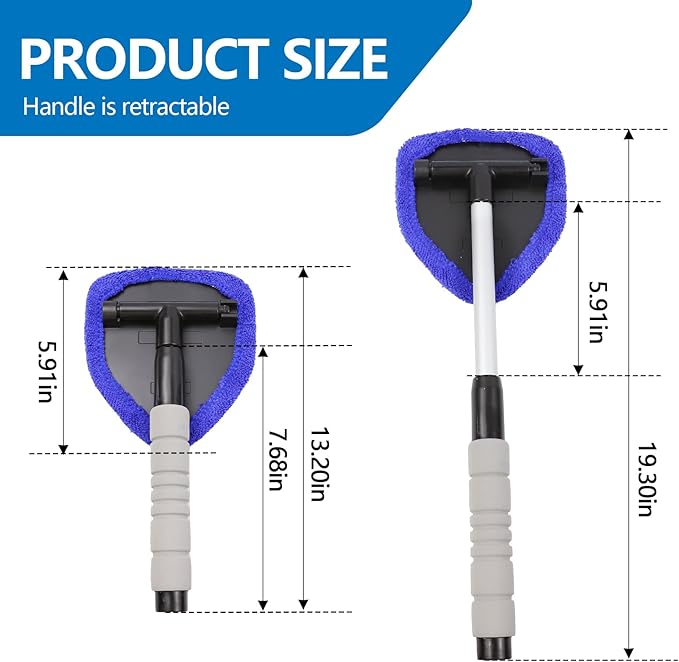 wuyaoyao Car Windshield Cleaning Tool, Car Windshield Window Cleaner, Auto Window Glass Cleaning Kit with Extendable Handle & Reusable Microfiber Pad & Spray Bottle, Universal Car Accessories (Blue)