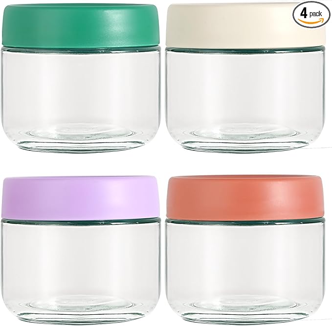 Hoa Kinh Glass Food Storage Jars with Lids, 10oz 4Pack Leak Proof Small Glass Jars for Overnight Oats, Cereal