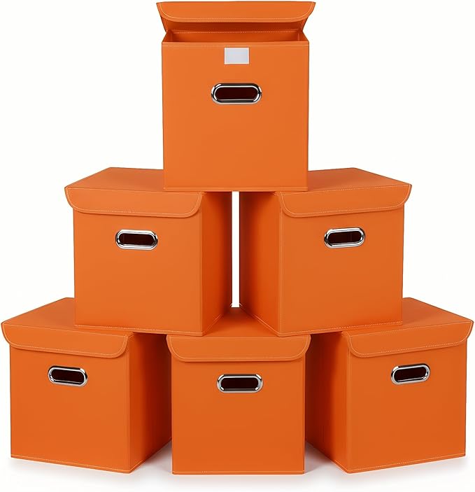 Closet Organizers Fabric Storage Bins With Lids Collapsible Cube Storage, Orange