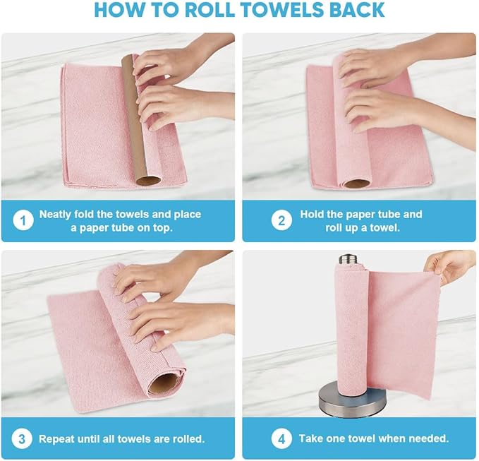 AIDEA Microfiber Cleaning Cloth 330 Sheets 6 Roll, Pink, Microfiber Towels for Cars, Shop Rags Washable,Cleaning Rags Reusable Paper Towels for Automotive, Mechanic, Workshops, House,11×9"