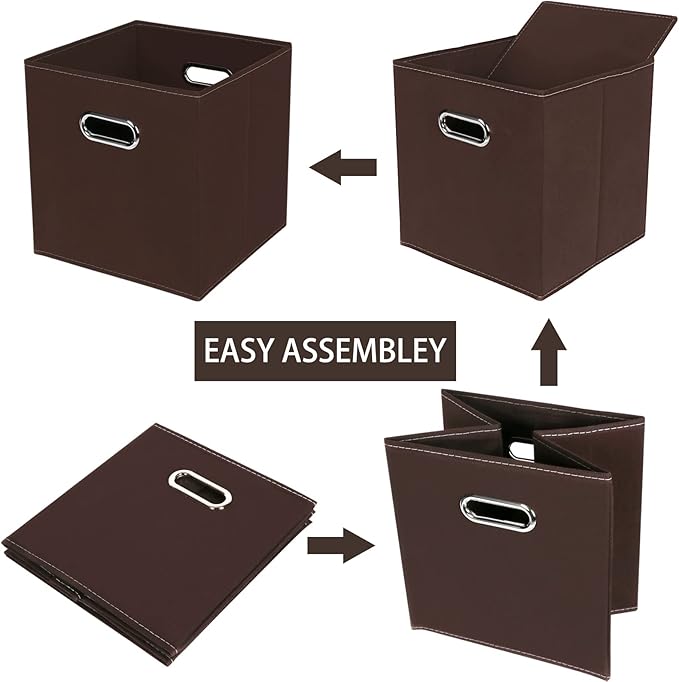 Fabric Cloth Storage Bins,Fabric Cube Bins Organizer with Dual Handles Foldable Cube Storage Baskets for Home Bedroom Storage,Set of 3,(Coffee)