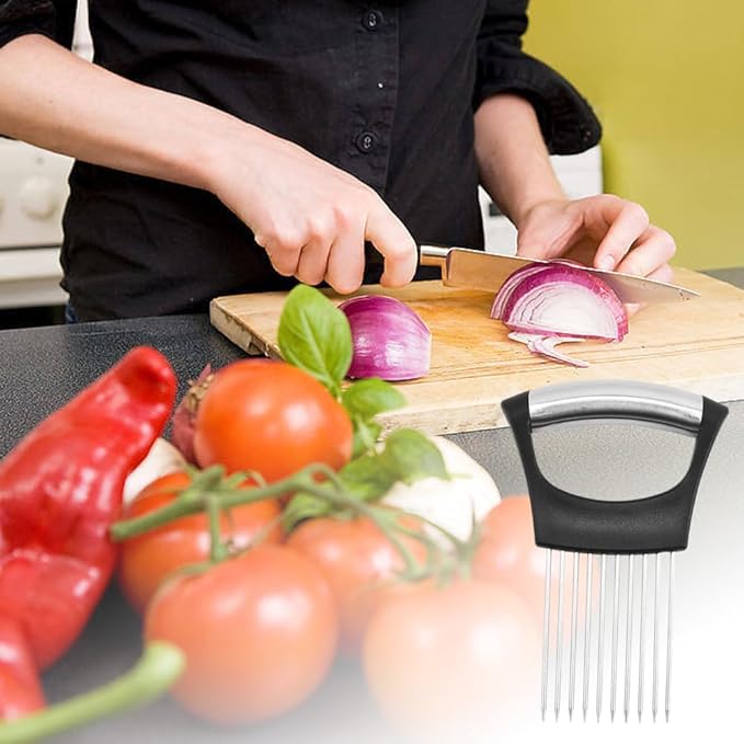 Onion Slice Holder, 2025 Upgraded Stainless Steel Onion Holder for Slicing Lemon Slicer Vegetable Cutter, Kitchen Chopper Slicing Assistant Tool for Meat, Onion, Potato, Tomato (2, C)