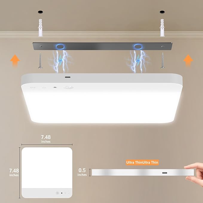 WhitePoplar Rechargeable Motion Sensor Closet Light with Remote - Magnetic Wireless Ceiling Lights, 400LM Closet Lights Motion Sensored Indoor for Bathroom Closet Pantry Porch and Hallways 2Pack