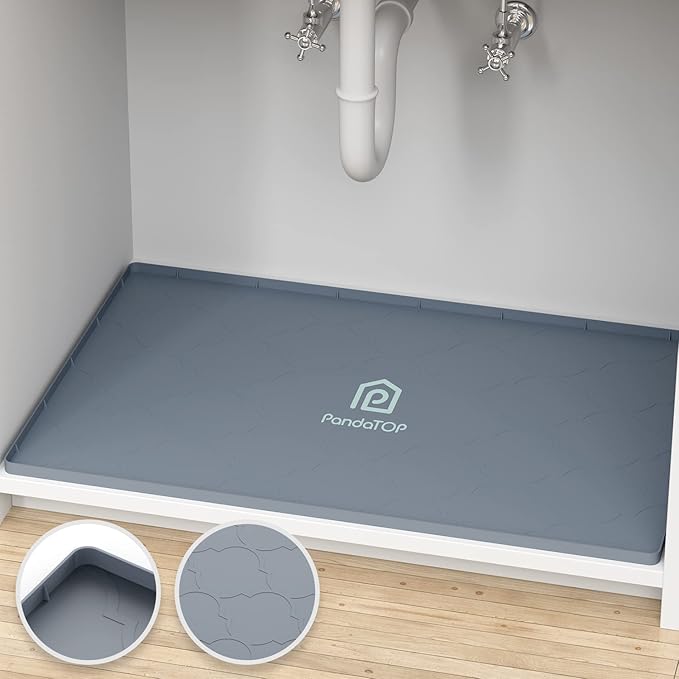 Under Sink Mat, 25" x 22" Silicone Kitchen Cabinet Tray, Waterproof & Flexible Under Sink Liner for Kitchen Bathroom and Laundry Room